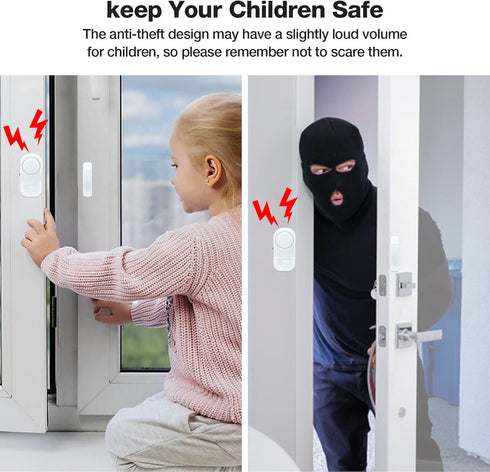 HIIXHC Door Window Alarm, 95DB Door Alarms for Kids Safety, Wireless Sensor Door Window Burglar Alarm-Window Pool Alarms for Home (6 Pack)