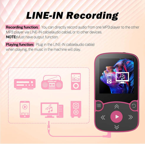 AGPTEK 64GB MP3 5.3 128GB Player with Clip, Bluetooth Lossless Sound with FM Radio, Voice Recorder for Sport Running