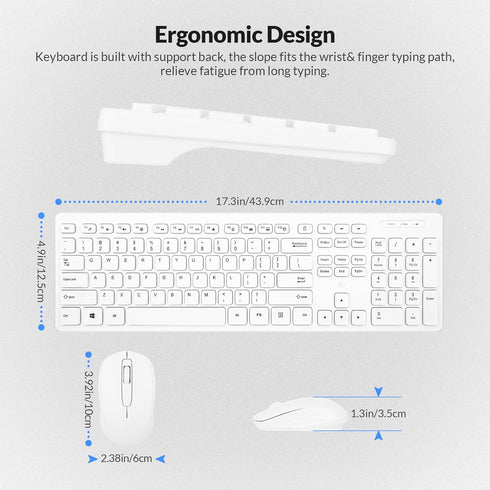 Wireless Keyboard and Mouse Combo, Rii Standard Office PC Keyboard and Optical Wireless Mice (White)