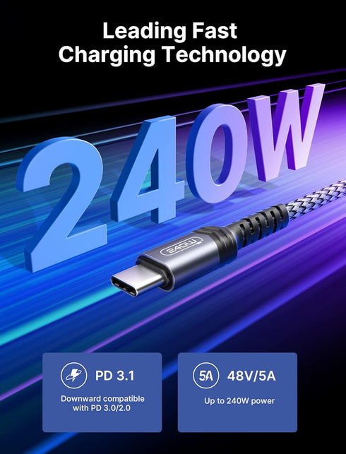 JSAUX 240W USB-C Charge Cable 10FT, USB C to USB C Fast Charger Cable for MacBook Pro Air, iPad Pro Air, Dell, iPhone