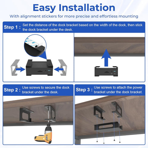 Bedycoon TS4/ TS3 TS5 4/3/5 Metal Under Desk Mount Compatible with CalDigit Plus/ Dock+ Power Bricks Adjustable Under