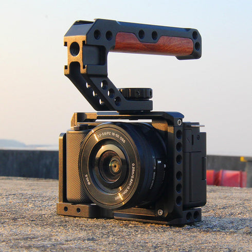 Wooden Camera Top Handle with 3 Cold Shoes, FUGASUN Grip for DSLR with 1/4", 3/8" Threaded Holes