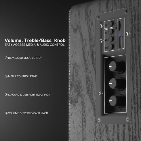 Redragon GS813 Wireless Desktop Speakers, 2.0 Bookshelf Speaker, 20W Output, BT 5.0, Enhanced Bass/Treble Knob