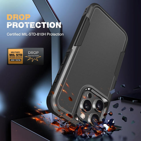 Diaclara iPhone 14 Pro Max Case - Heavy Duty Black, Military Grade Drop Protection, Anti-Spy Privacy Screen Protector.