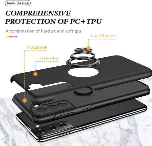 Samsung Galaxy S22 Plus Case - Military Grade Shockproof, Heavy Duty Armor, Built-in Ring Holder & Kickstand (Black)