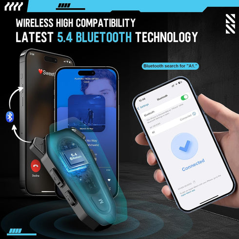 Motorcycle Bluetooth 5.4 Headset with LCD Screen, 2 Mic Helmet Speakers, 48h Music & FM, Waterproof Noise Reduction