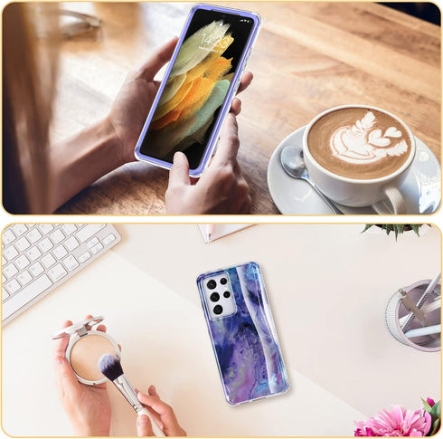 Esdot Samsung Galaxy S21 Ultra Case, Military Grade 21ft Drop Test Rugged Cover with Purple Opal Marble Design