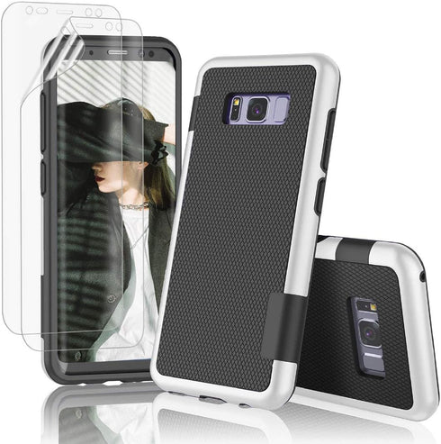 Jeylly Galaxy S8 Case with 2 Pack HD Soft Screen Protector, Ultra Slim One-Piece Anti-Slip Rugged Soft TPU Bumper