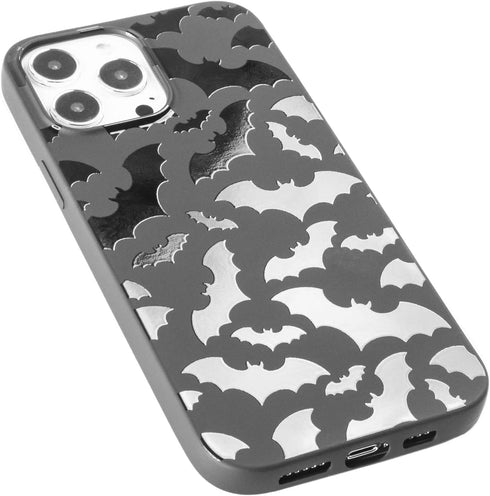Matte Black Protective TPU Rubber Case for iPhone 12 Pro Max 6.7" - Cute Bats Spooky Print Classy Bumper Design