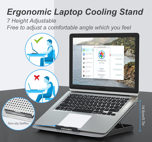 ICE COOREL Aluminum Laptop Cooling Pad 2023 Upgrade, Stand with 7 Height Adjustable, for 12-15.6 Inch Laptops