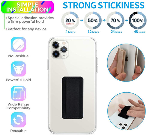 Telescopic Phone Grip Holder with Finger Strap for Smartphones, Slim Finger Loop Selfie Grip, 2 Pack (Black)