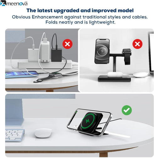 Foldable 3 in 1 Wireless Charger, Lightweight Portable Charging Station for iPhone 15 14 13 12, Compatible with