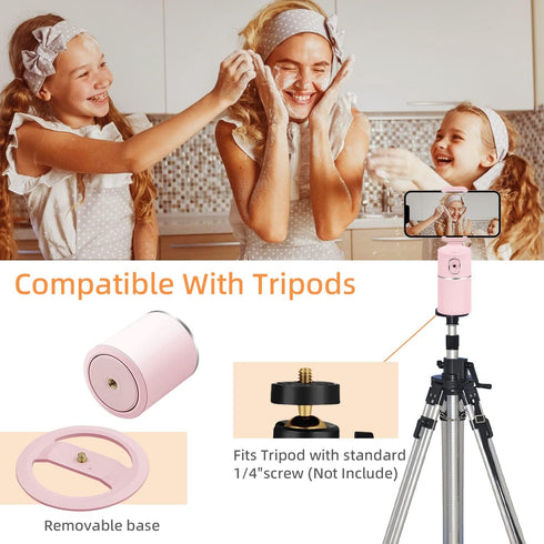 Mcbazel Auto Face Tracking Tripod for Live Vlog Streaming, 360° Rotation, Rechargeable Battery, Pink Phone Camera Mount