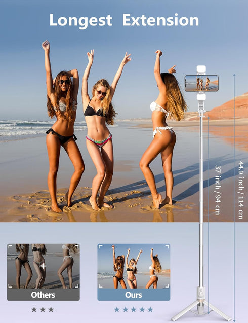 Pnitri 45'' 4-7.2" Selfie Stick with Light, Travel Tripod Essentials with Wireless Remote, Portable Cell Phone Tripod