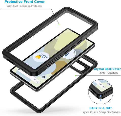 Lanhiem Pixel 7 Case, IP68 Waterproof Dustproof with Built-in Screen Protector, Rugged Full Body Shockproof Cover