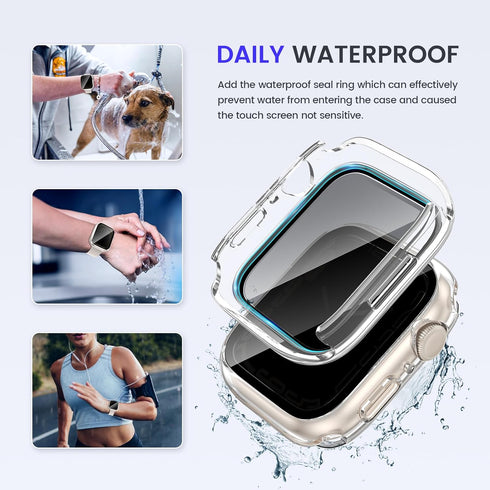 Goton 2 in 1 Waterproof Apple Watch Case for Series 9 8 7, 45mm Anti-Spy Glass Front & Clear Back Bumper.