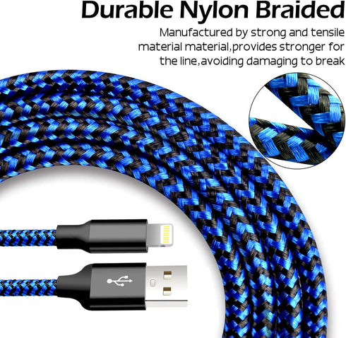 cugunu iPhone Charger, 5 Pack 3/3/6/6/10FT Apple MFi Certified USB Lightning Cable Nylon Braided Fast Charging Cord for