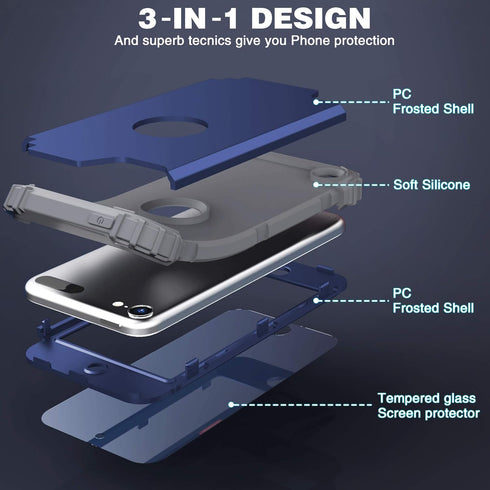 IDweel for iPod Touch 7th Generation Case with 2 Screen Protectors, Hybrid Shockproof Slim Heavy Duty Cover, Blue