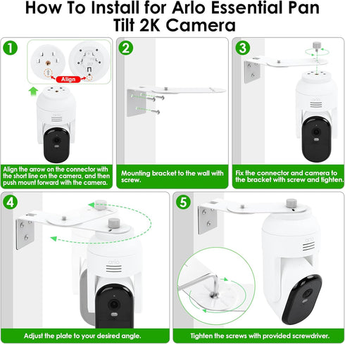 2Packs 300 360 Adjustable Corner Mount Bracket for Arlo Essential Indoor /Outdoor Pan Tilt Security Camera, Metal Wall