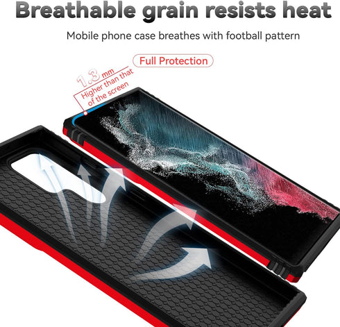SunStory Military-Grade Case for Samsung Galaxy S22 Ultra with HD Screen Protector, Kickstand & Slide Camera Cover, Red