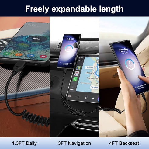 Samsung S24 Type C Coiled Charging Cable 3FT for Galaxy S24/S23/S22/S21/S20, Android Auto USB C Cable Car Charger for