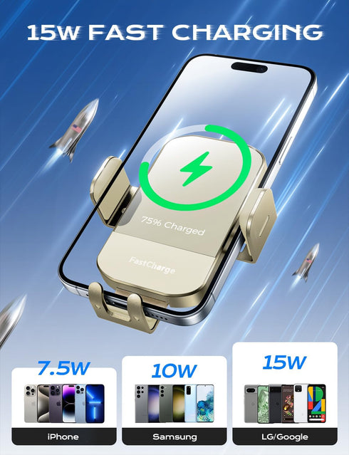 CHGeek Wireless Car Charger, 15W Fast Charging Auto Clamping Phone Mount for iPhone and Samsung Galaxy