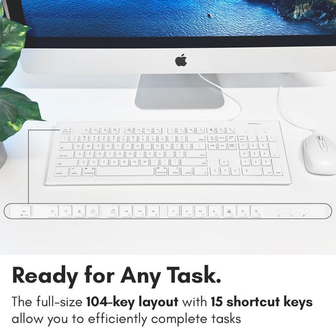 Macally Full Size USB Wired Keyboard for Mac and PC, Plug & Play with 15 Shortcut Keys for Easy Controls & Navigation