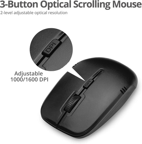 SIIG Jk-WR0T12-S1 Standard Size 102Key Wireless Keyboard with 3Button Wireless Optical Mouse in Black