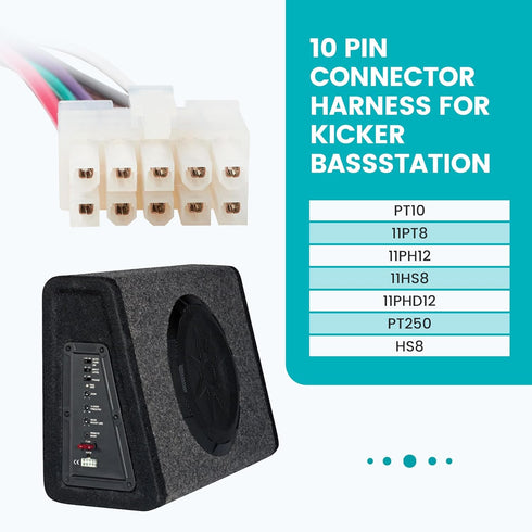 10 Pin Stereo Wiring Harness for Kicker Bass Station, Radio Wiring Harness Plug Compatible with Kicker PT10 11PT8 11PH12 11HS8 11PHD12 PT250