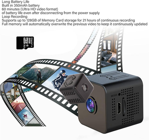 Mini Camera, Home Security Cameras with Night Vision, Motion Detection, 1080p HD Video Recording