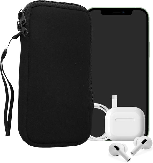 kwmobile Neoprene Phone Pouch XL - Universal Mobile Bag with Zipper, Wrist Strap - 6.7/6.8" - Black