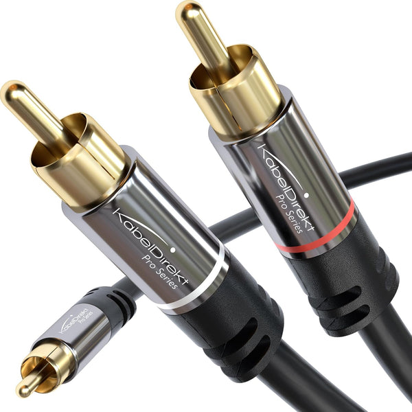 KabelDirekt RCA/Phono Y Cable - 25ft Long, 1 to 2 RCA/Phono, Male/Male Plugs, Black