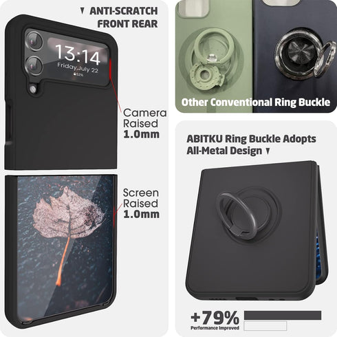 ABITKU 4 360Ring 4 6.7 inch Compatible with Galaxy Z Flip Case, Silicone with Kickstand Holder Microfiber Cloth