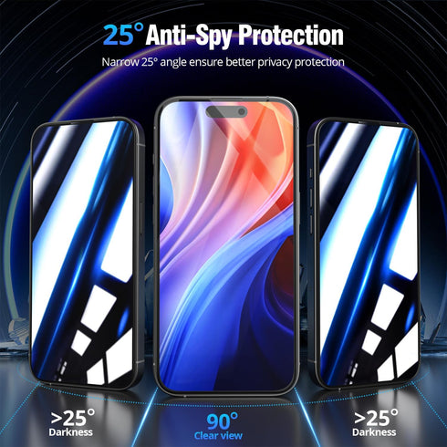 iPhone 15 Pro Max Privacy Screen Protector, 2 Pack, 10X Stronger, Auto-Alignment, Anti-Spy, 9H Tempered Glass