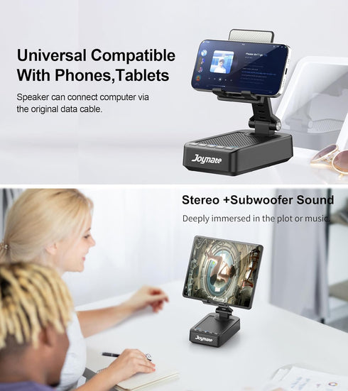 Joymate Bluetooth Speaker Phone Stand with Charging Function, 360° Rotable Adjustable Holder, HD Surround Sound, Black