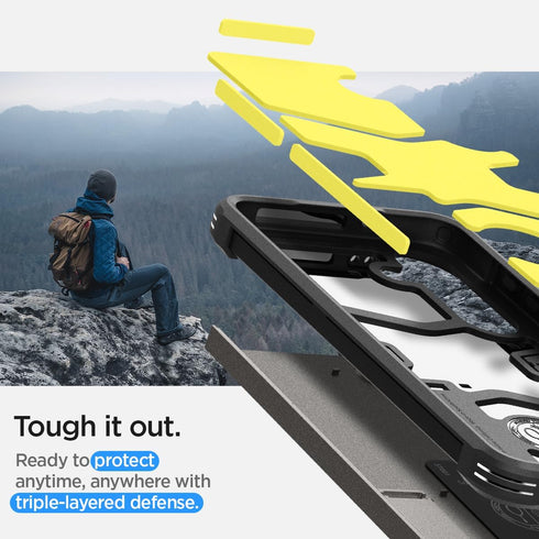 Spigen Tough Armor Case for Galaxy S24, Gunmetal, with Kickstand & Military-Grade Protection