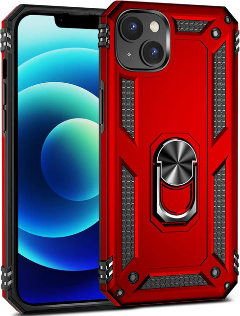 Military Grade Shockproof Case for iPhone 14, 360 Metal Rotating Ring Kickstand Holder Armor, Purple