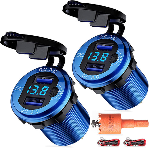 12V-24V USB Charger, Dual Port QC 3.0 Fast Charging, Waterproof & Dustproof for Vehicles and Boats
