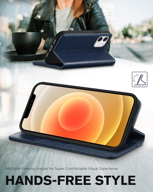 TUCCH Wallet Case for iPhone 12 Pro/iPhone 12 5G, PU Leather Folio with Kickstand, Card Slot, Dark Blue