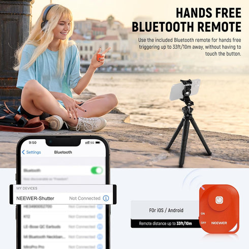 NEEWER Tripod for iPhone with Remote, Mini Flexible Phone Tripod Stand, Vlog Selfie Stick, TP35