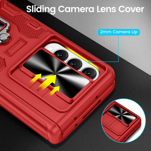 VEGO Case for Galaxy Z Fold 4 with Kickstand, Hinge Protection, Belt Clip Holster, Front Screen Protector, Red