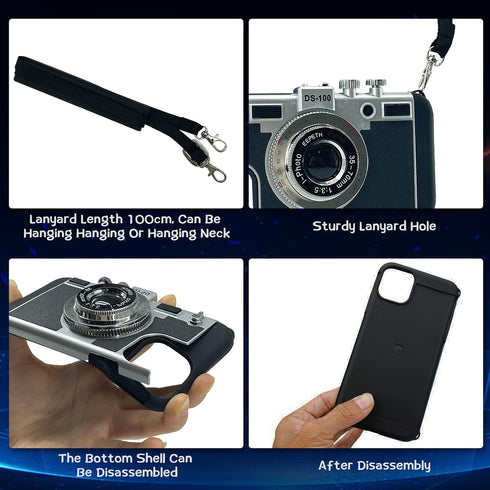 New Emily in Paris Phone Case, Vintage Camera Design for iPhone 11/12/13 Pro Max with Lanyard