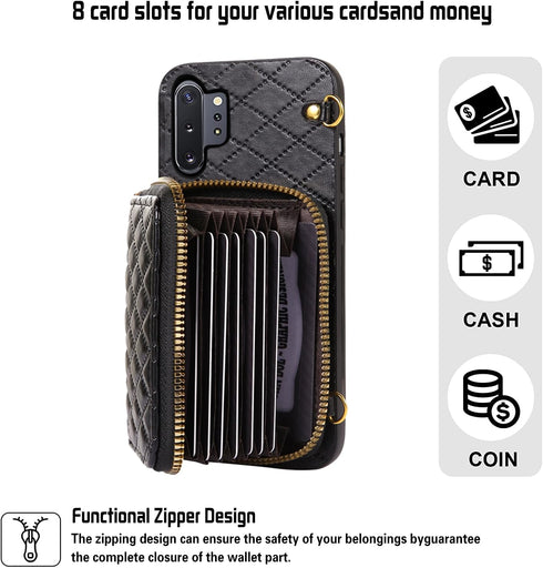 Furiet Detachable Crossbody Wallet Case for Samsung Galaxy Note 10 Plus, Multi Card Slots, Leather Cover - Black