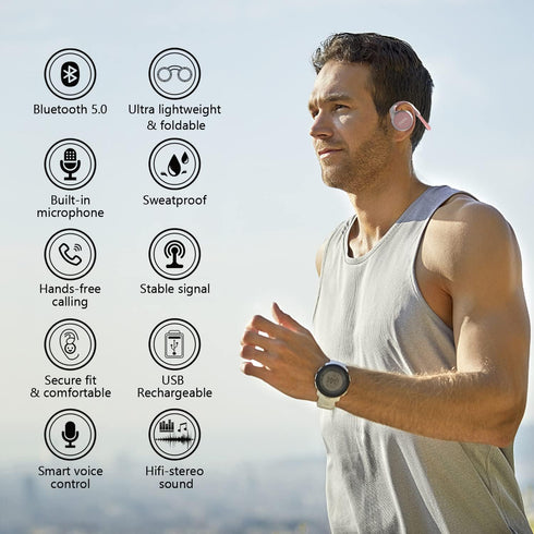 Lightweight Behind The Head Headphones, Foldable Bluetooth Sports Headset with Microphone, TF Card Slot & Carrying Case