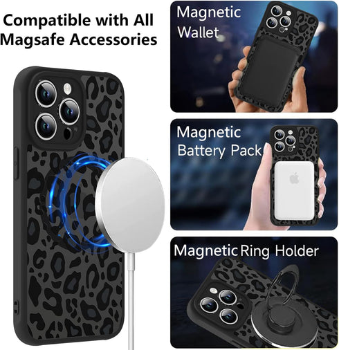 KANGHAR Case for iPhone 14 Pro, Compatible with Magsafe, Leopard Printed Pattern Cute Cheetah