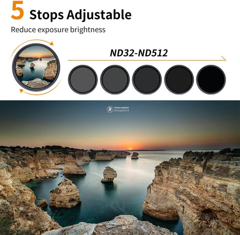 K&F Concept 55mm Variable ND Lens Filter - ND32-ND512 (5-9 Stops) Adjustable with 28 Multi-Layer Coatings for Camera