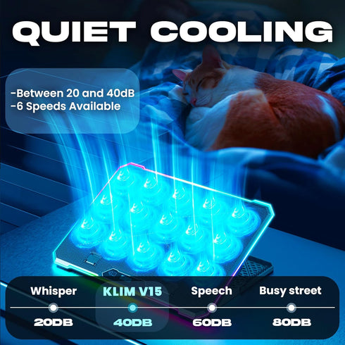 KLIM V15 Gaming Laptop Cooling Pad with 15 Fans, RGB Cooler, Adjustable Stand, Compatible up to 17 Inches