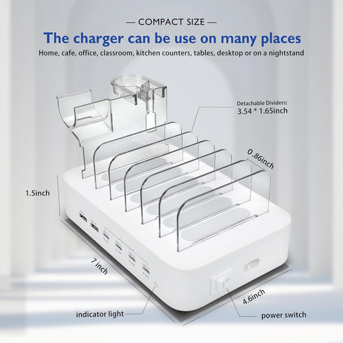 USB C Charging Station for Multiple Devices Apple, 100W 4 PD and 2 USB Charger Stations Compatible with Apple iPhone