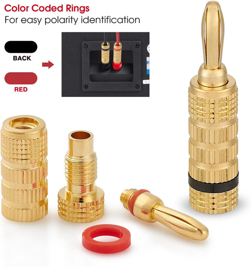 WGGE WG-3333 24k Gold Plated Speaker Banana Plugs - Closed Screw Type (12 Pairs)