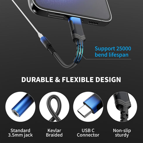 USB C to 3.5mm Headphones Jack Adapter for Galaxy S24 Ultra, iPhone 15 Pro Max, Samsung S23, Pixel 7, iPad, MacBook.
